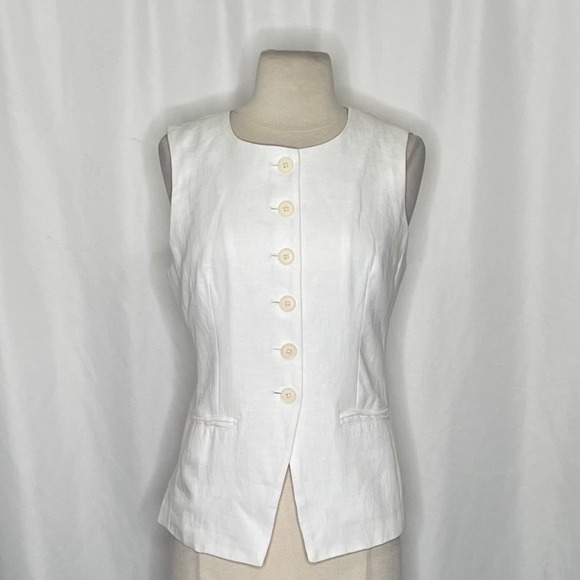 NWT!! J. CREW Cutaway Vest Top Linen Buttons Solid White Retro Preppy Size 4 - Picture 3 of 15